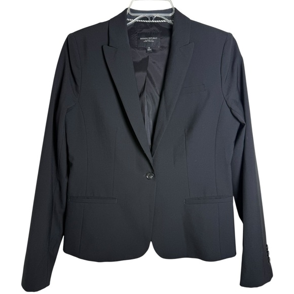 Banana Republic Italian Wool Blend Blazer Size 8 Black Classic Fit Washable - Picture 2 of 11
